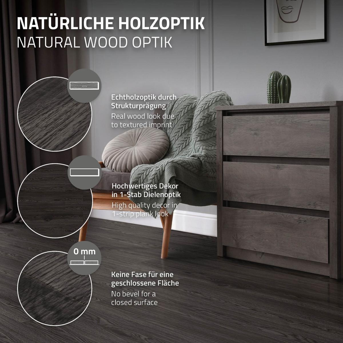 VINYLBODEN selbstklebend 2,23m²/16 Dielen Eiche dunkelgrau - Dunkelgrau, Kunststoff (91.5/15.3/0.2cm) - ML-DESIGN