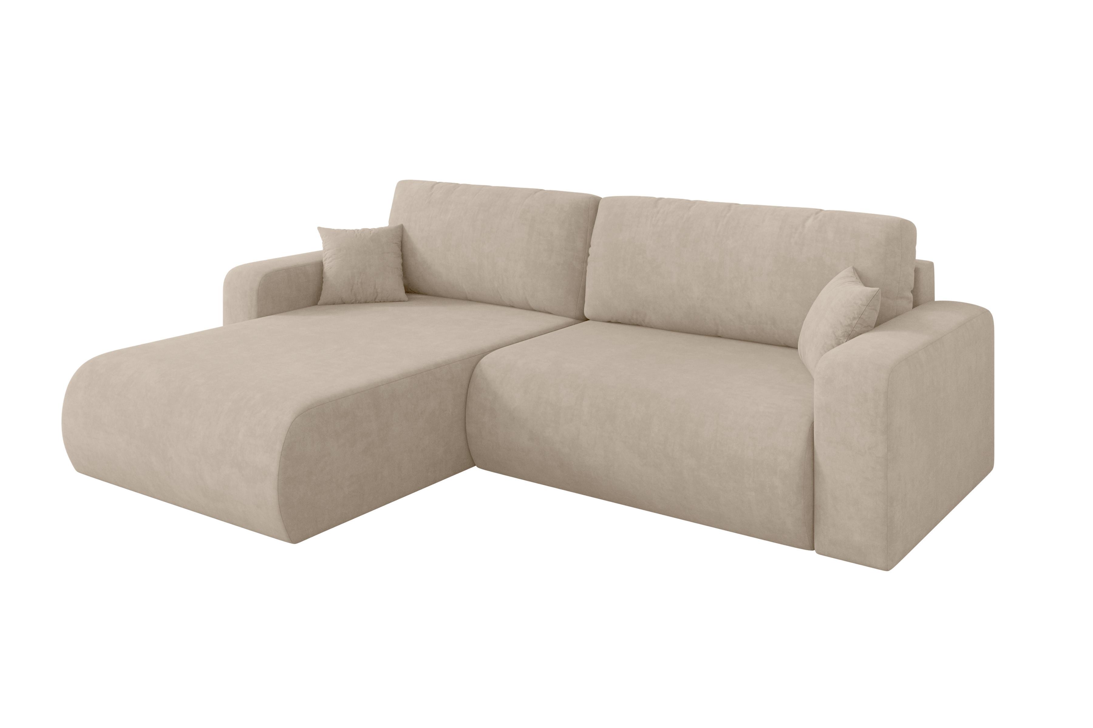ECKSOFA mit Schlaffunktion Ottomane Links BERY-L 276x193x88 Beige Velours - Schwarz/Sahara, Holzwerkstoff/Kunststoff (276/193cm) - ALTDECOR