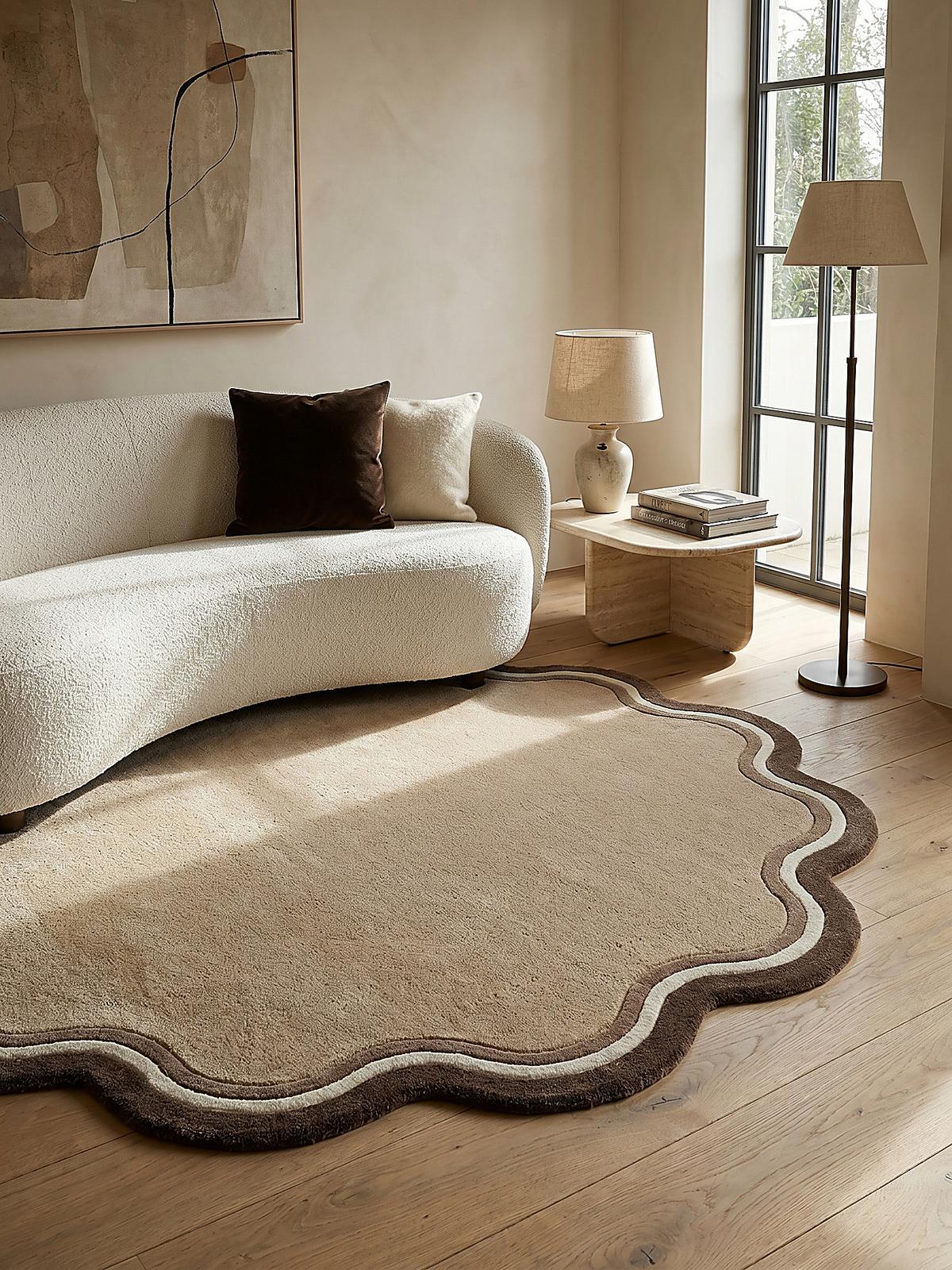 TEPPICH aus Wolle WINCH in Natur, mit Bordüre, Ø 180 cm - Beige, Textil (180/180cm) - KADIMA DESIGN