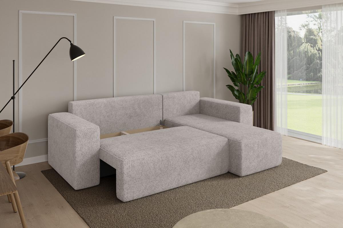 ECKSOFA mit Schlaffunktion Ottomane Rechts SENO-L 249x139x85 Hellgrau Velours - Hellgrau/Schwarz, Holzwerkstoff/Kunststoff (249/139cm) - ALTDECOR