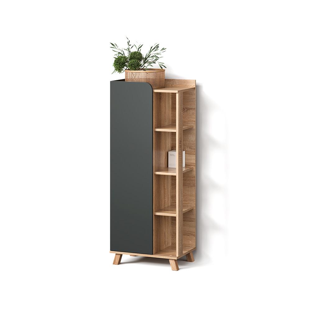 MIDISCHRANK Marano Anthrazit 50 x 128 cm mit Tür und offenen Fächern - Anthrazit, Holzwerkstoff (50/128/35cm) - Livinity®