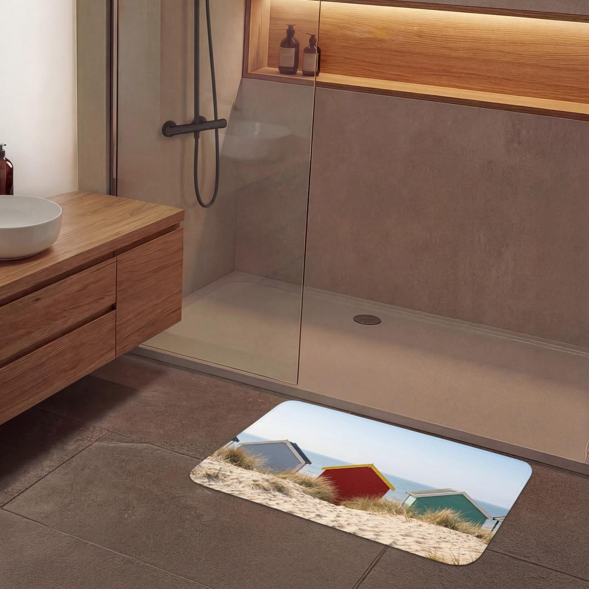 BADEMATTE Strand - Ferienhäuser - Farbenfroh - Dünen 90x60 cm - Multicolor, Textil (90/60cm) - OnlyWow