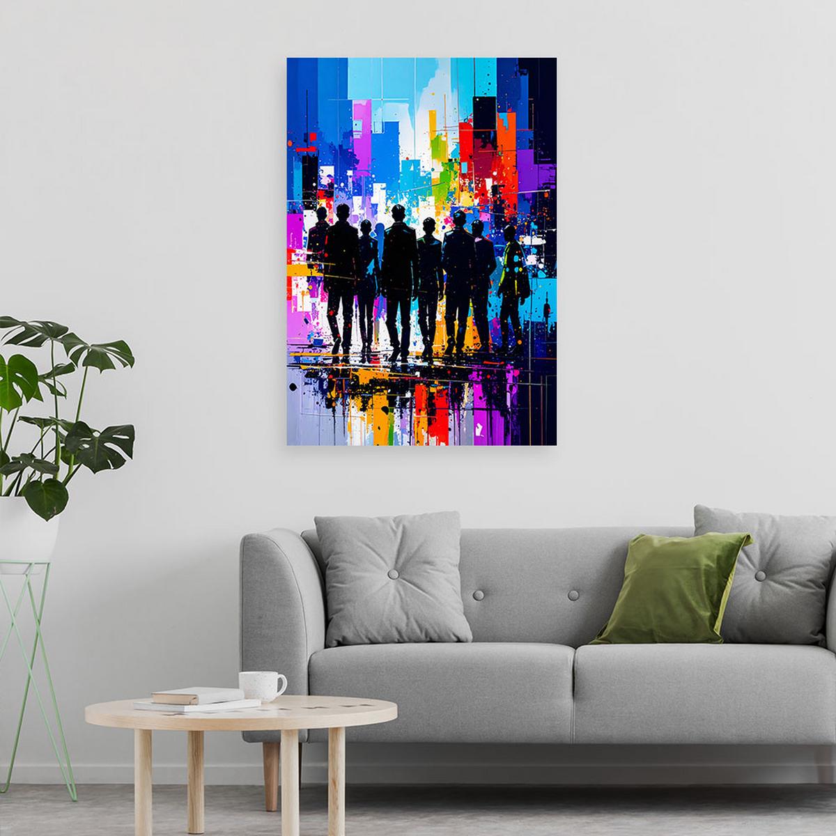 LEINWANDBILD Silhouetten Figuren Bunt Abstrakt 40x60cm - Multicolor, Textil (40/60cm) - Feeby