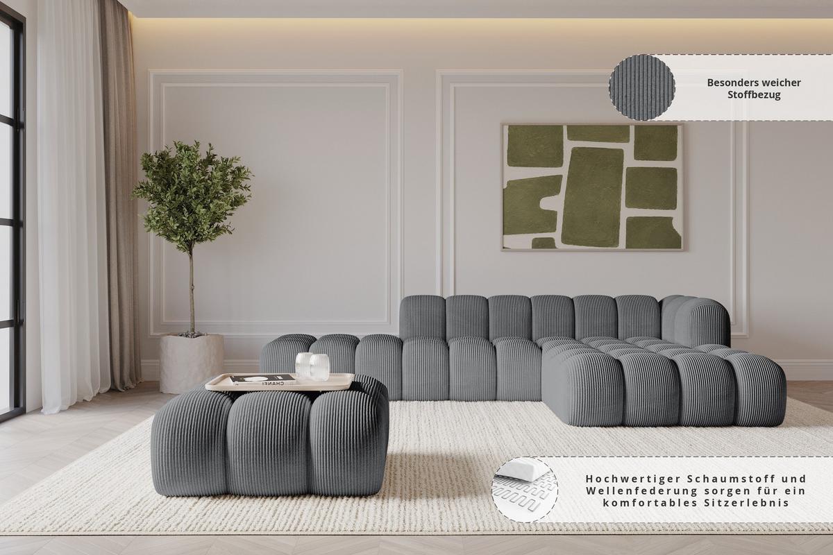 POUF OLEA-PUF 91x87x44 cm Dunkelgrau Cord Modular Sitzhocker - Schieferfarben/Dunkelgrau, Holzwerkstoff/Kunststoff (91/44/87cm) - ALTDECOR