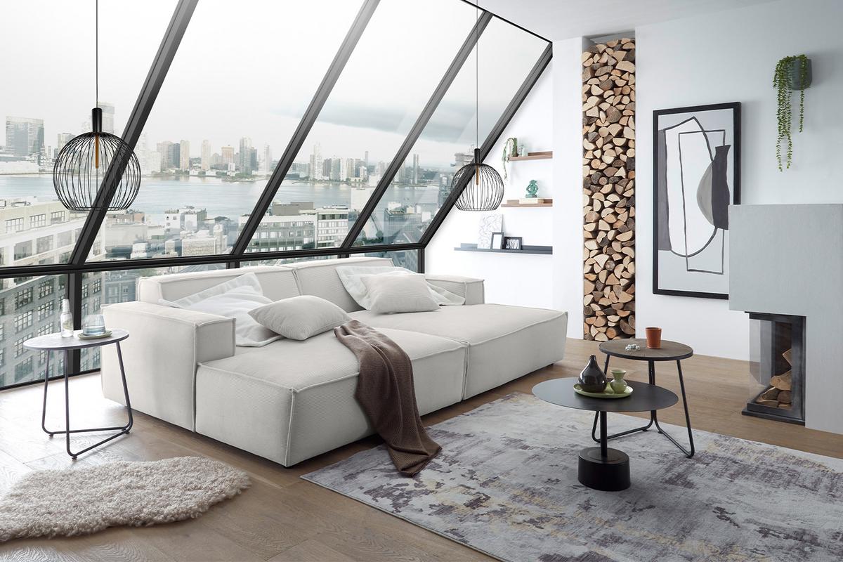BIG SOFA SAMU Silber Cord - Silberfarben/Schwarz, Textil (256/72/168cm) - KAWOLA