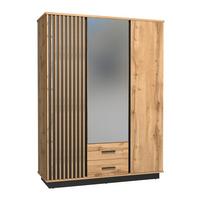 SCHWEBETÜRENSCHRANK KIMA 145,5/193,6/52cm 3-türig mit Spiegel Eiche Wotan - Eiche Wotan, Holzwerkstoff (145.5/193.6/52cm) - MASSENO