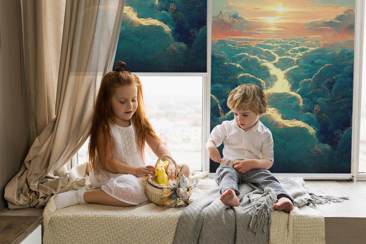 INNENROLLO - Fensterrollo - Rollo - 100x100 cm - Sonnenuntergang - Blau, Kunststoff (100/100/0.5cm) - TULUP