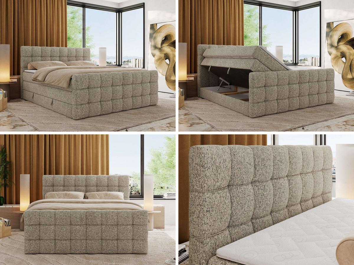 BOXSPRINGBETT ALTIVO KING DUO 200/200 - Dunkelbeige Strukture - H3 - Taupe, Textil (200/200cm) - MKS
