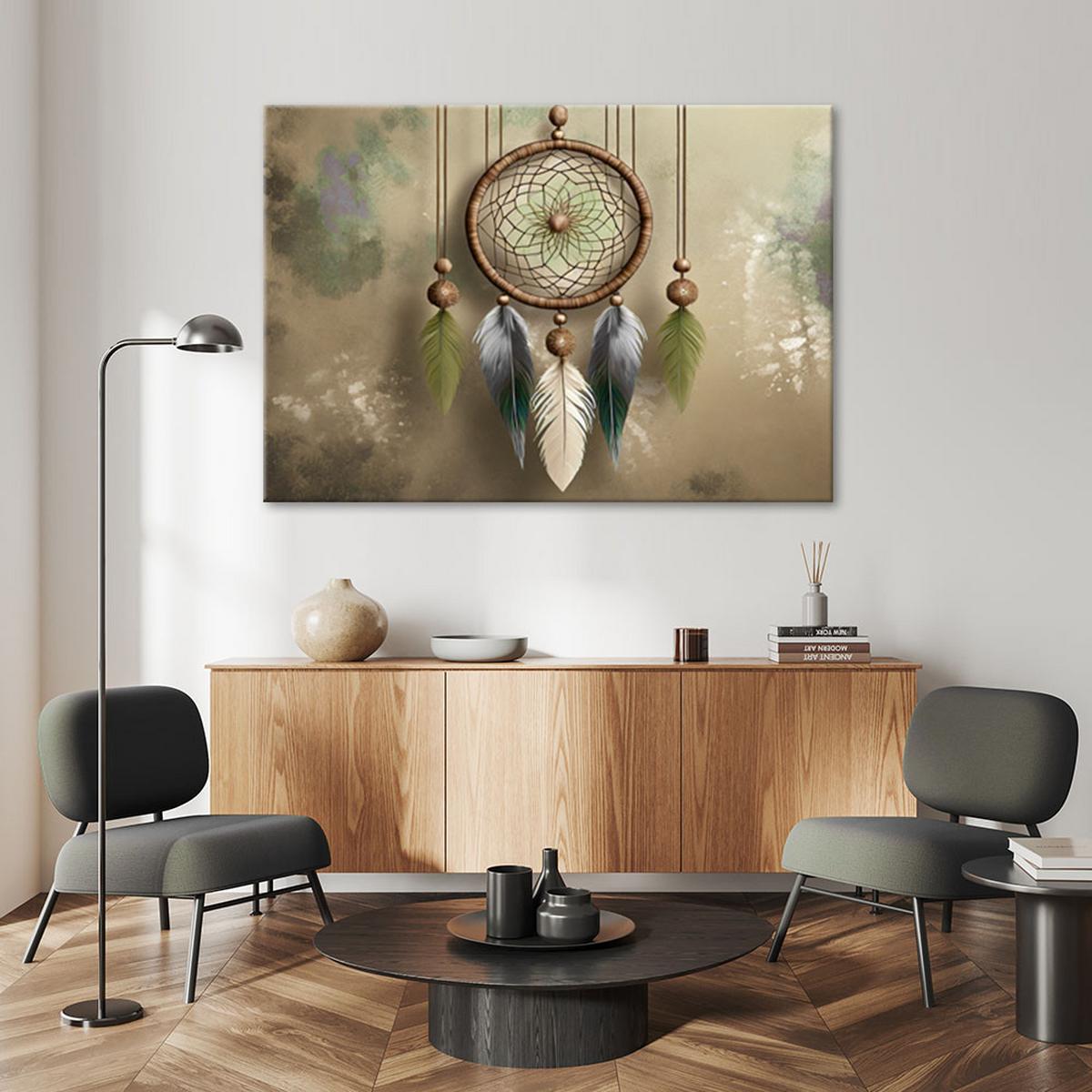 LEINWANDBILD Traumfänger Boho 100x70cm - Grün, Textil (100/70cm) - Feeby