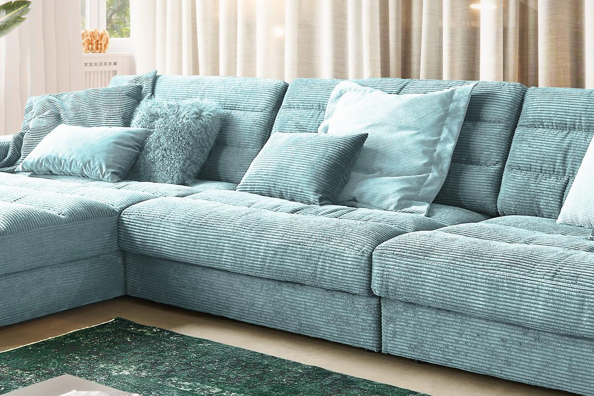 ECKSOFA XL LANA Hellblau Cord - Schwarz/Hellblau, Textil (416/205cm) - KAWOLA