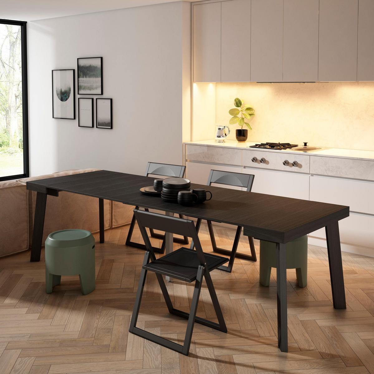 ESSTISCH ausziehbar 58 bis 262cm, für 12 Gäste, schwarz, 58/90/73cm - Schwarz, Holzwerkstoff (90/262/73cm) - Skraut Home