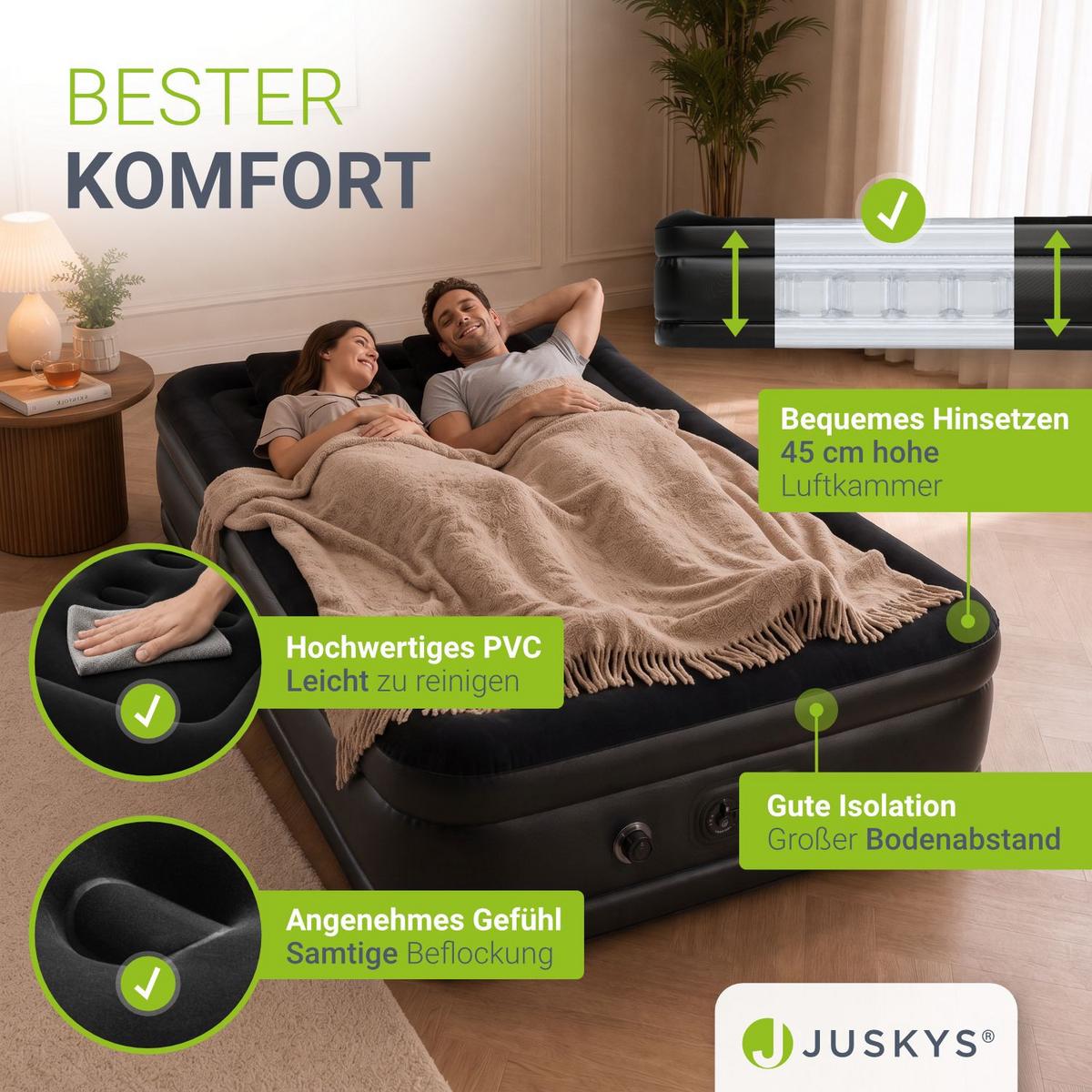 LUFTBETT Sapri L schwarz inkl. Tragetasche - Schwarz, Kunststoff (154/197cm) - Juskys