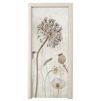 TÜRAUFKLEBER Blumen - Aquarell - Stilleben - Braun - Vintage 85x215 cm - Türtapete - Ecru, Kunststoff (85/0.1cm) - MuchoWow