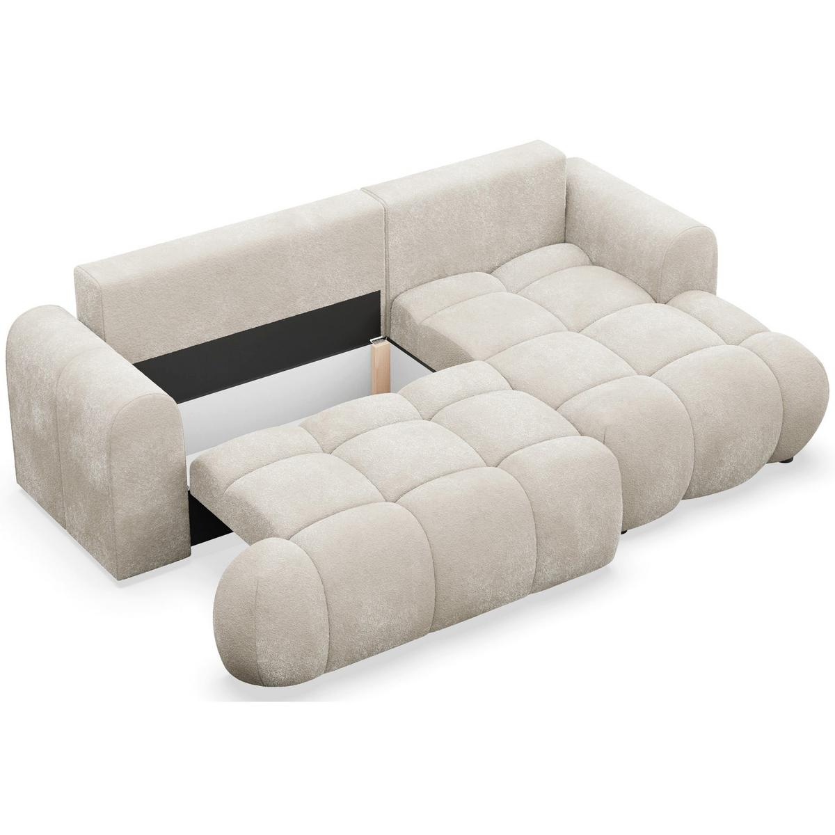 ECKSOFA Ombo Mini, Creme Bouclé, rechtsseitig - Creme/Schwarz, Kunststoff/Textil (155/246cm) - Selsey