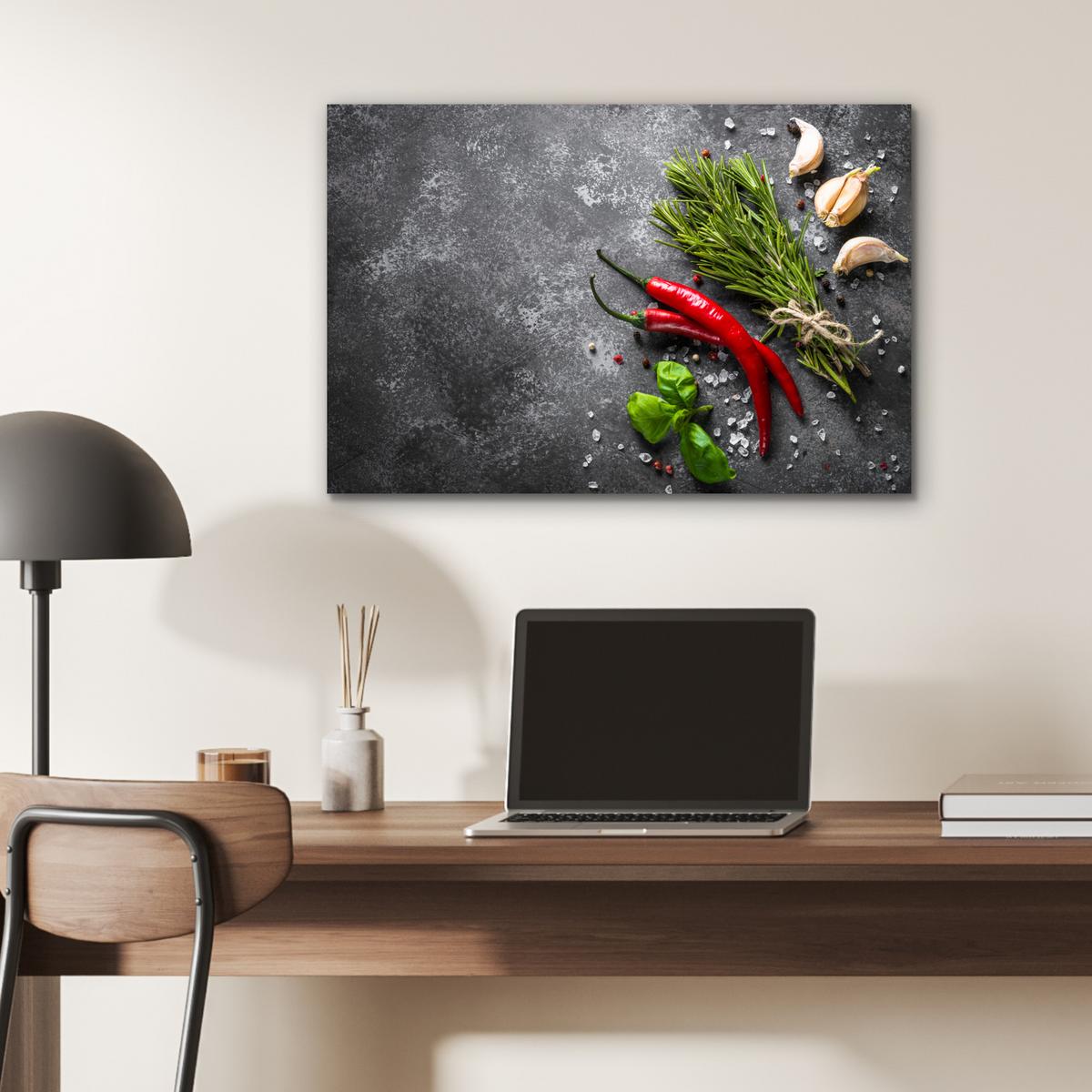 METALLBILD Pfeffer - Kräuter - Gewürze - Beton Wandbild 60x40 cm - Dunkelgrau, Metall (60/40cm) - MuchoWow