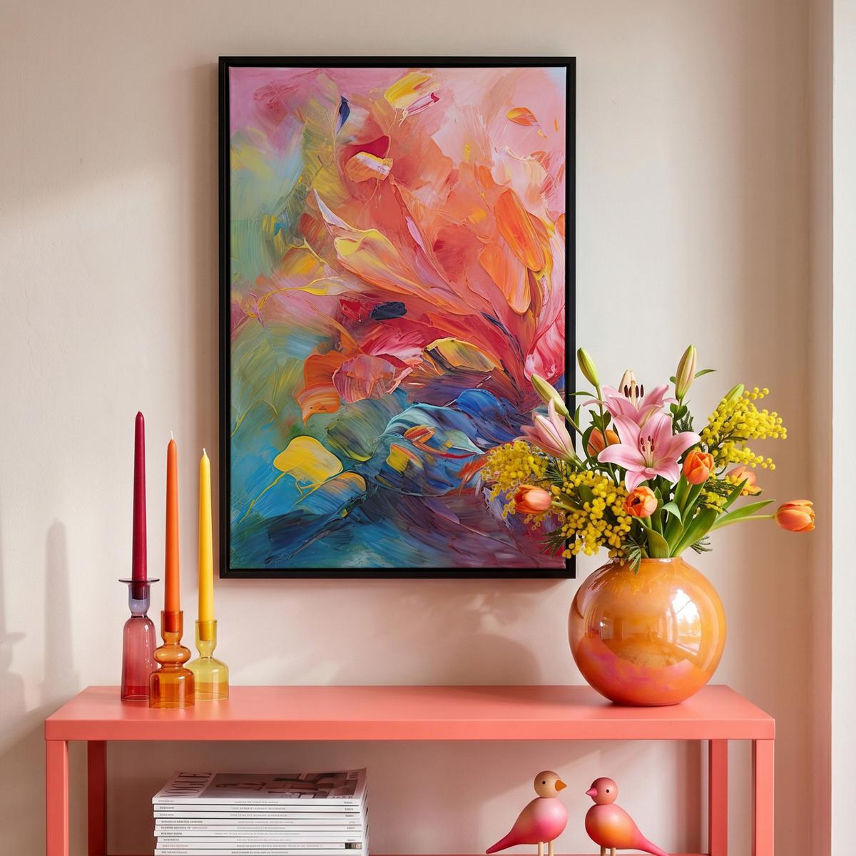 LEINWAND Bilder mit Rahmen - Ölgemälde - Kunst - Abstrakt - Farbenfroh - 40x60 - Altrosa, Textil (40/60cm) - MuchoWow