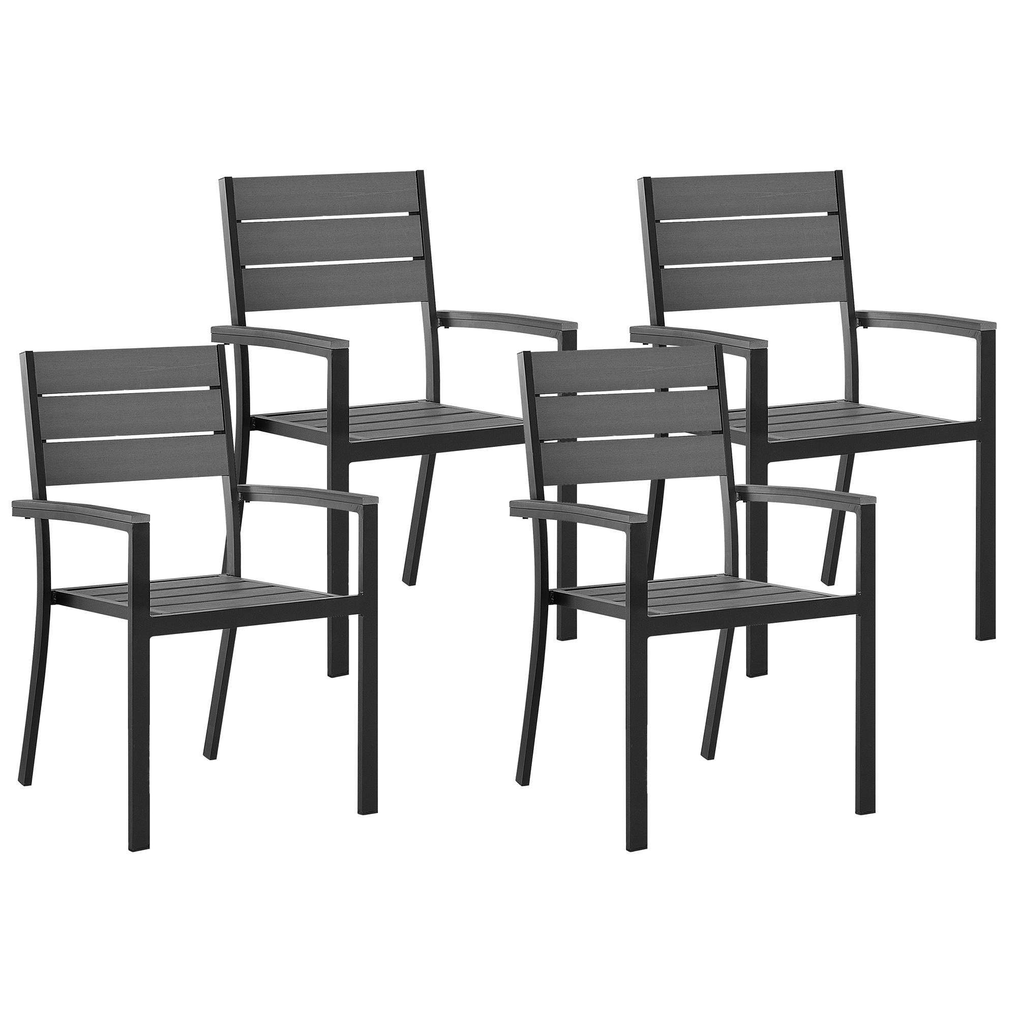 GARTENSTUHL 4er-Set Kunstholz grau/schwarz Prato - Schwarz/Grau, Kunststoff (57/90/57cm) - Beliani