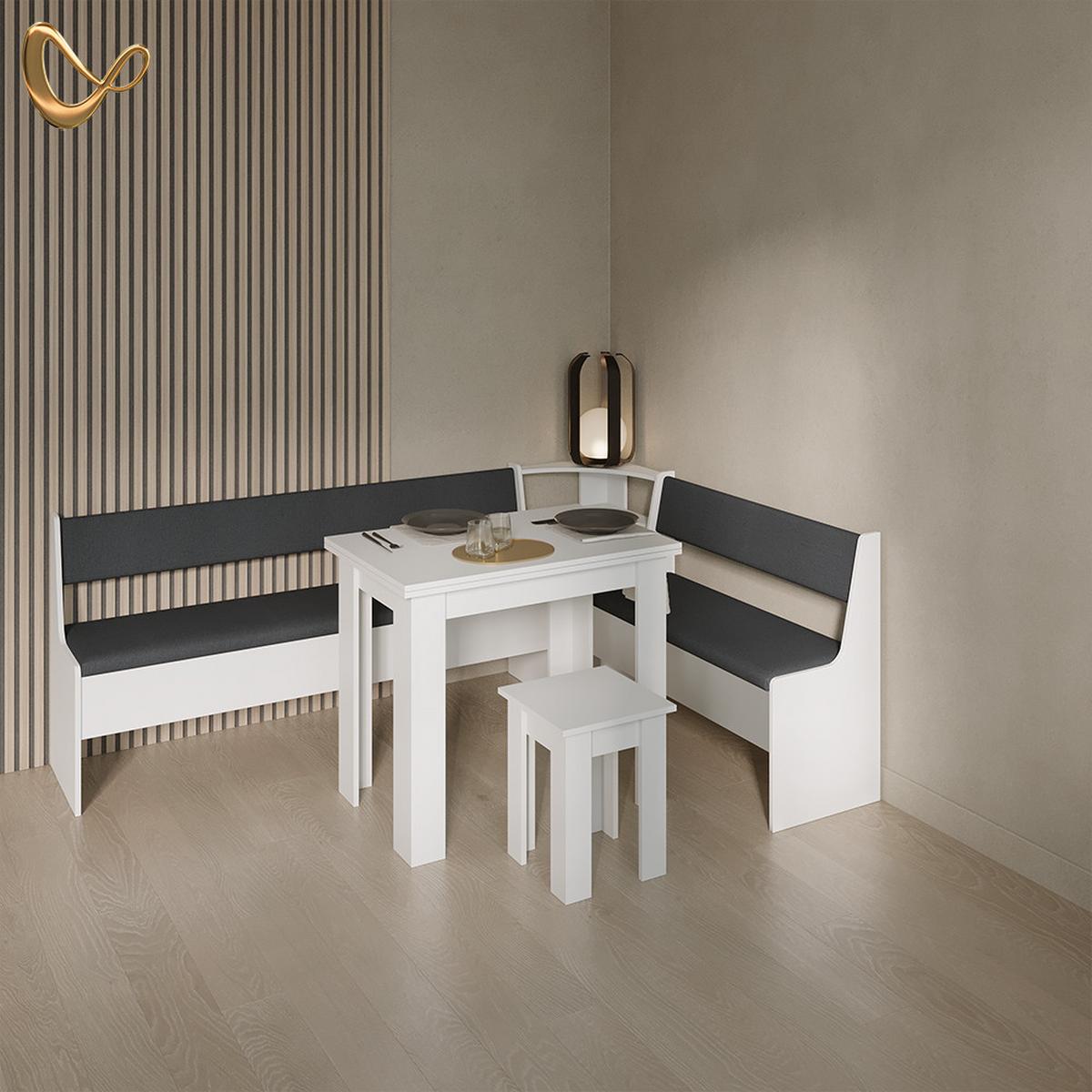 ECKBANKGRUPPE Tiberio Weiß 210 x 150 cm mit Tisch - Weiß, Holzwerkstoff (210/80/150cm) - Livinity®