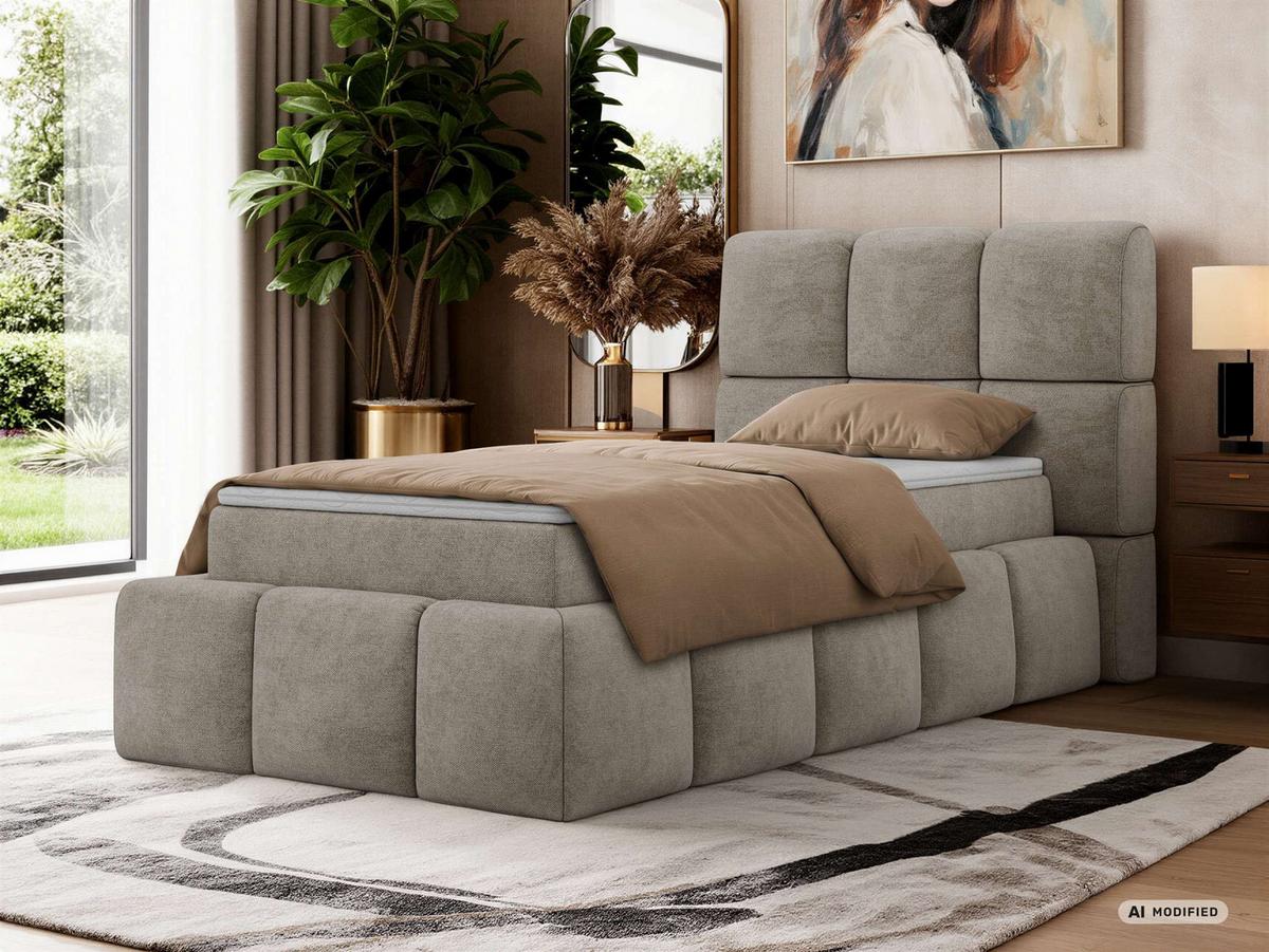BOXBETT NIRA 90/200 - Greige Stukture - Topper T25 - H4 - Greige/Schwarz, Kunststoff/Textil (200/90cm) - MKS
