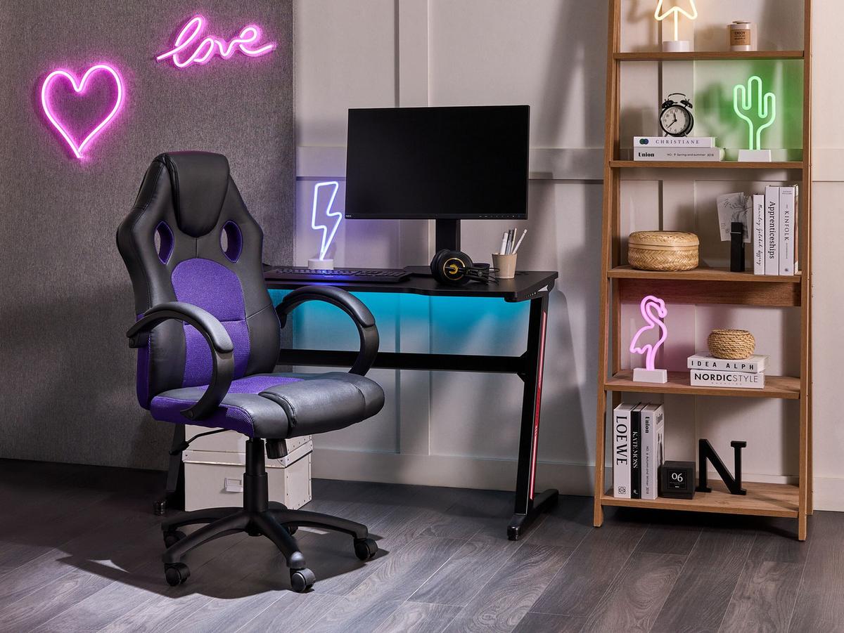 GAMINGSTUHL Kunstleder Schwarz/Violett Fighter - Schwarz, Kunststoff/Textil (65/108/65cm) - Beliani