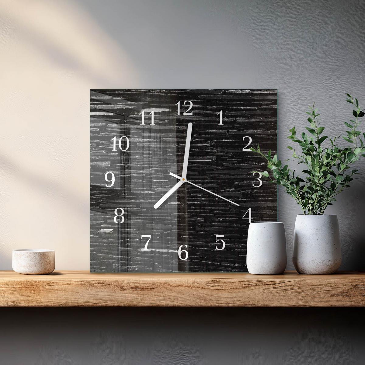 WANDUHR aus Glas 30x30 cm - Steine - Schwarz, Glas (30/30/0.4cm) - TULUP