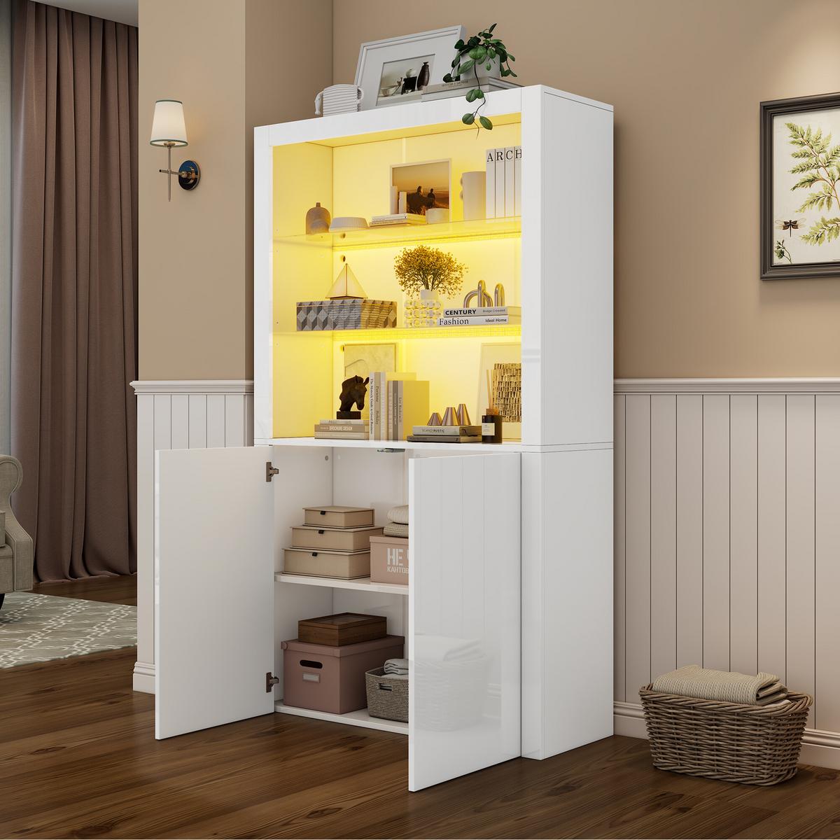 VITRINE mit LED Weiß 100/35/170 CM - Weiß, Glas/Holzwerkstoff (35/170/100cm) - Urban Meuble