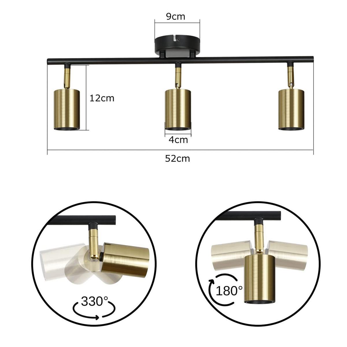 DECKENSTRAHLER Nixie 3-flammig 52/4/12 cm - Goldfarben, Metall (52/4/12cm) - Nettlife