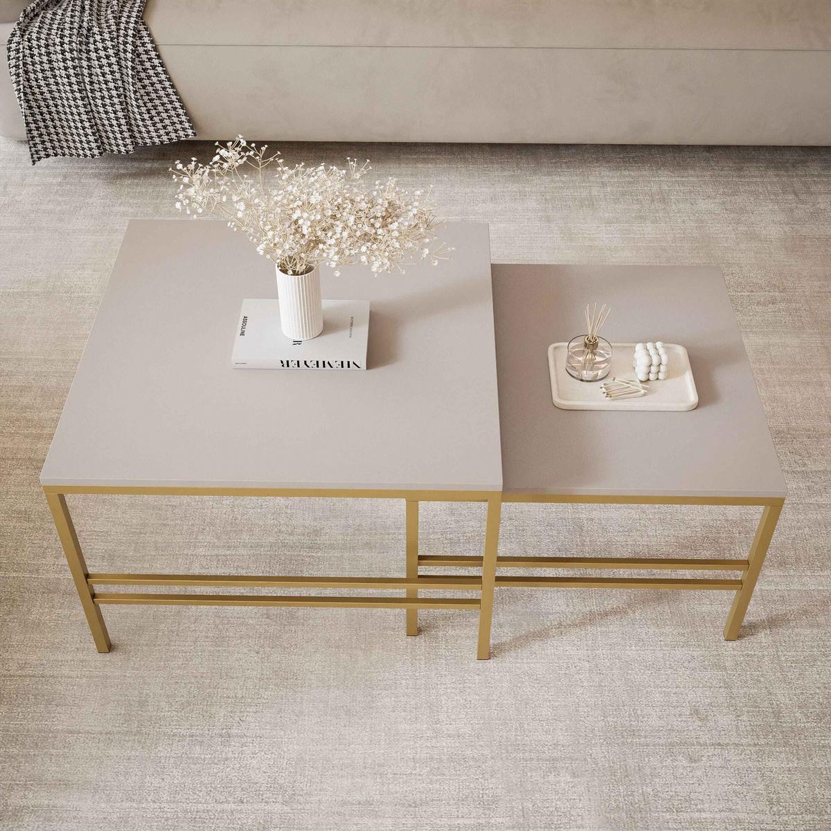 COUCHTISCH Cashmere Matt Gold Rahmen - Beige/Goldfarben, Holzwerkstoff (70/70/46cm) - Idohome