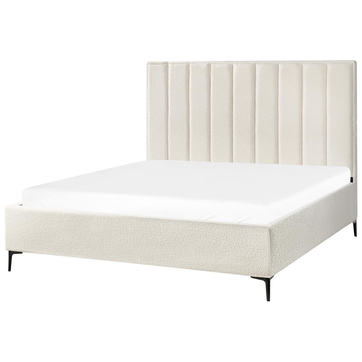 BETT mit Stauraum 180/200 cm Cremeweiß Sezanne - Schwarz/Weiß, Textil (180/200cm) - Beliani