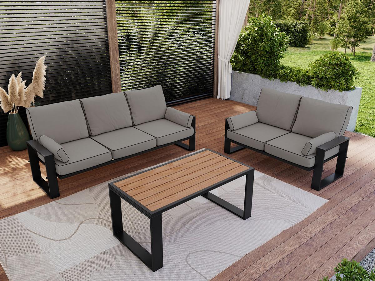 GARTENMÖBEL-SET ELBA: 1x Tisch, 2x Sofa - Grau - Grau, Textil - MKS