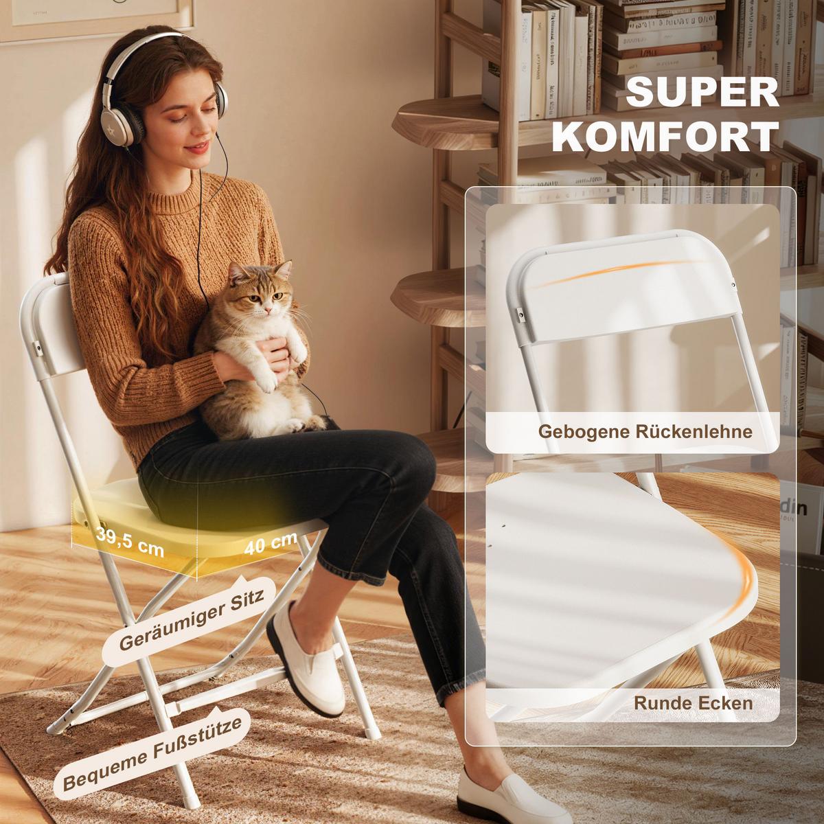 KLAPPSTÜHLE 6er Set Kunststoff Stahl Weiß - Weiß, Kunststoff/Metall (45/79.5/49cm) - HOMCOM