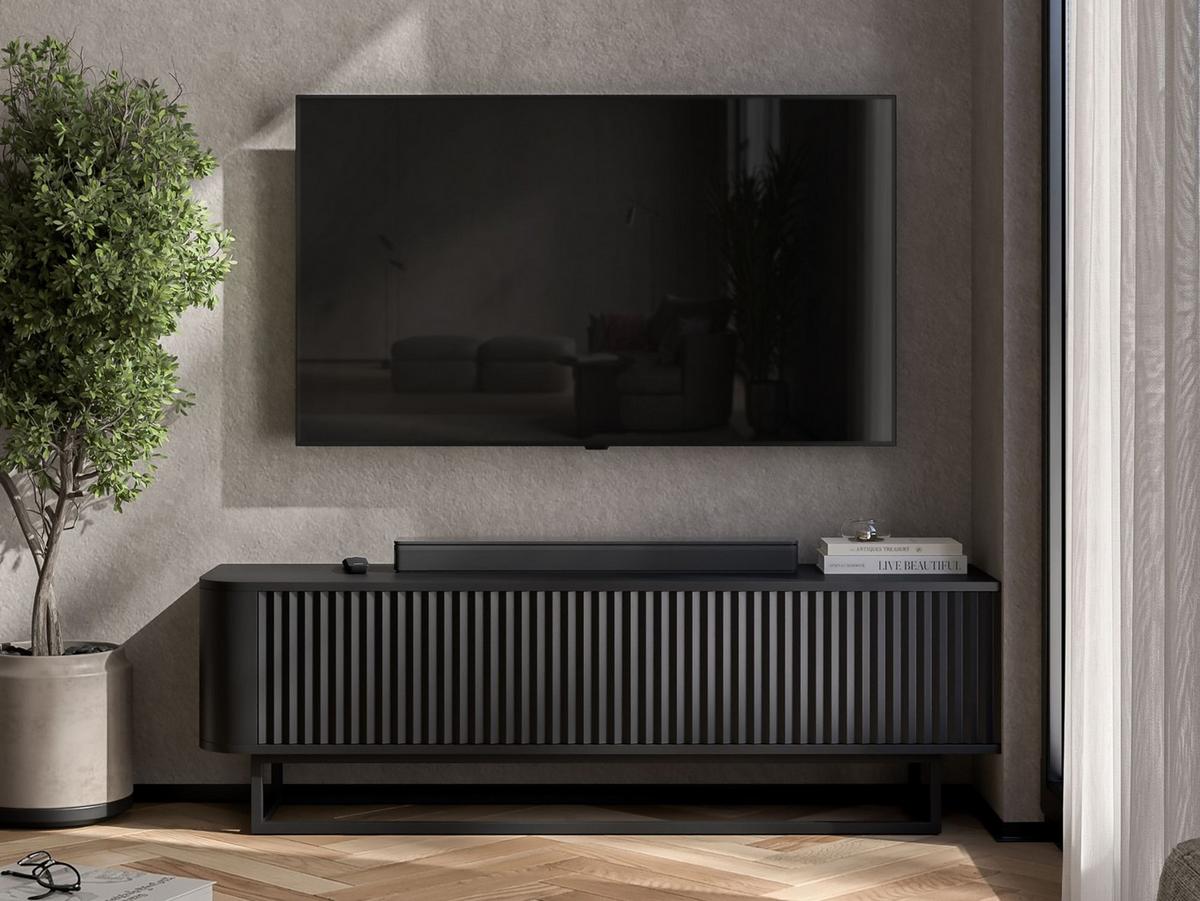TV-LOWBOARD Aurora Schwarz matt 140 cm mit Metallrahmen - Goldfarben/Schwarz, Holzwerkstoff/Metall (140/44/35cm) - Meble Lindner
