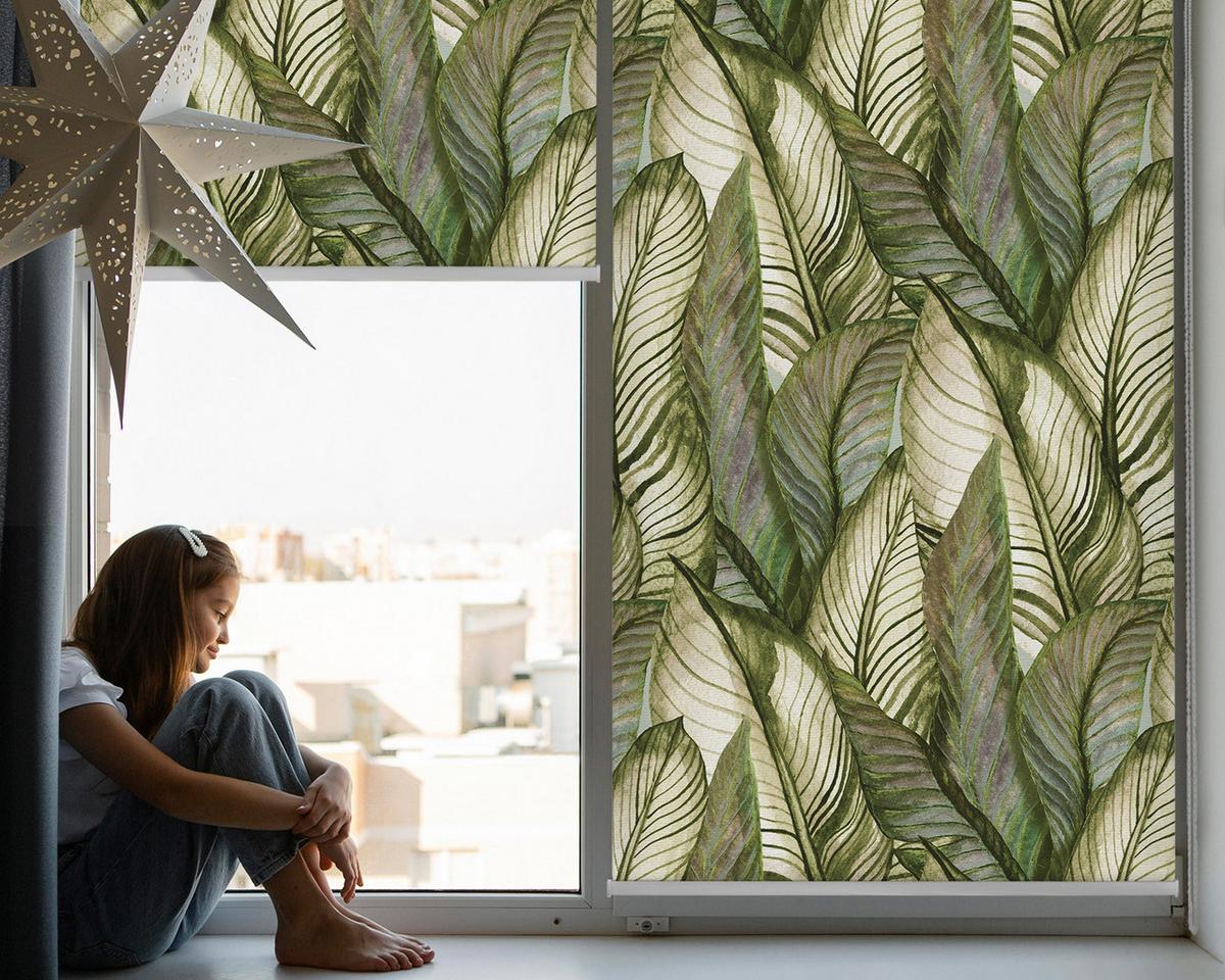 INNENROLLO - Fensterrollo - Rollo - 150x180 cm - Blätter - Grün, Kunststoff (150/180/0.5cm) - TULUP