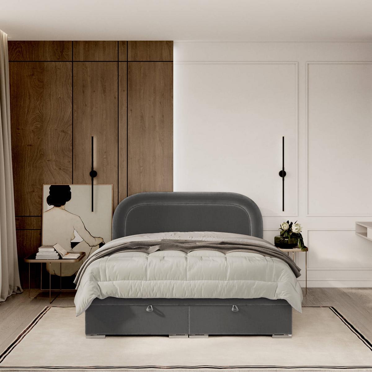 POLSTERBETT Harmony mit Stauraum 180/200 cm Stahl im Lotta Stoff - Chromfarben/Graphitfarben, Holz/Holzwerkstoff (180/200cm) - AltaBeds