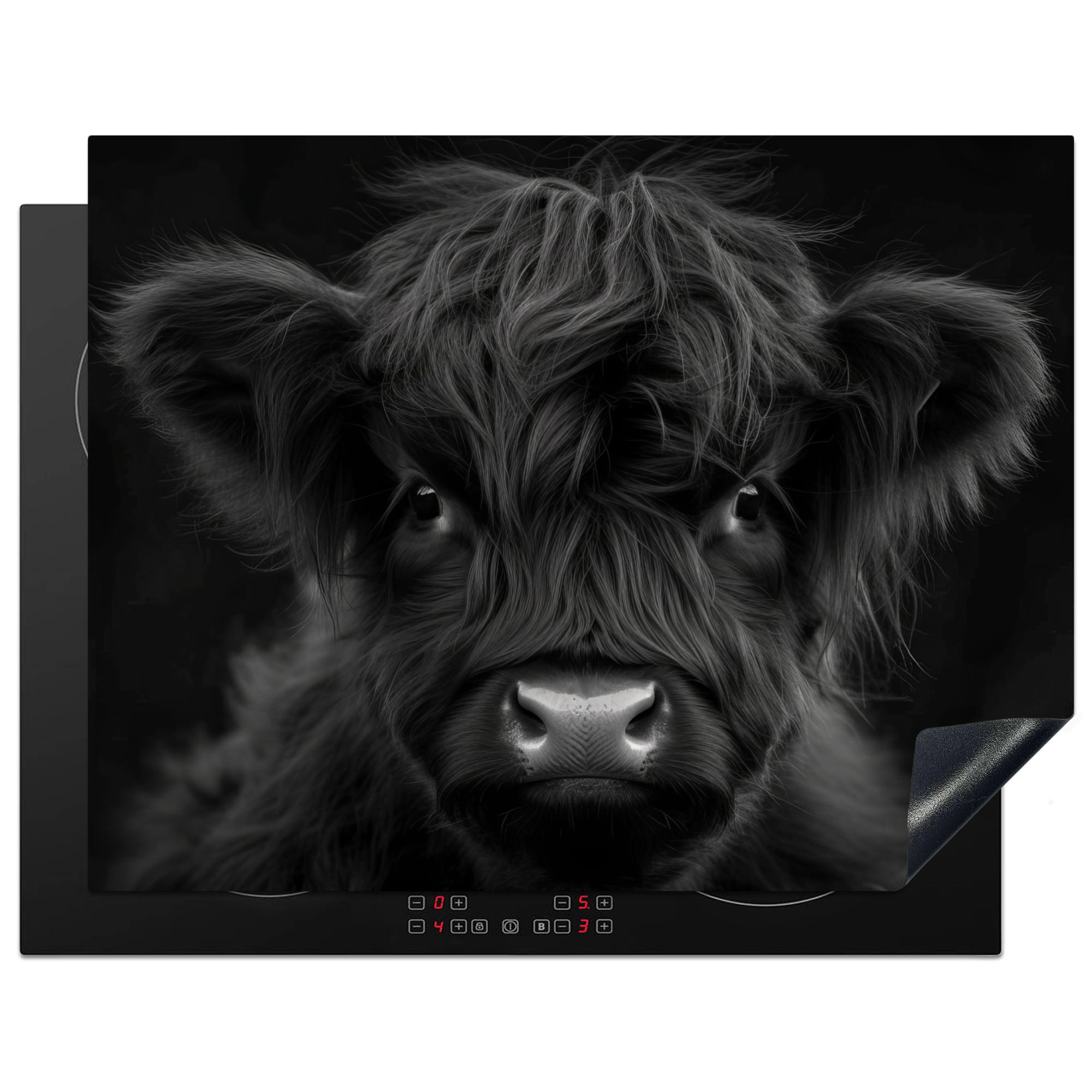 HERDABDECKPLATTE Scottish Highlander - Schwarz - Kalb - Kuh Induktionsmatte 77x59 cm - Schwarz, Kunststoff (77/59/0.2cm) - MuchoWow