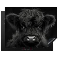 HERDABDECKPLATTE Scottish Highlander - Schwarz - Kalb - Kuh Induktionsmatte 77x59 cm - Schwarz, Kunststoff (77/59/0.2cm) - MuchoWow