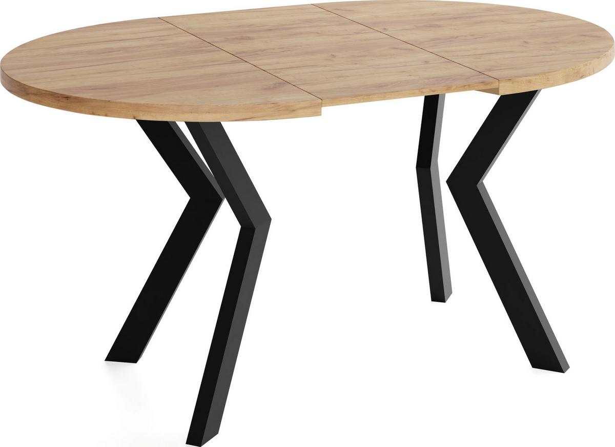 ESSTISCH Savio rund ausziehbar verlängerbar, Eiche Braun 80-130/80/77 cm - Eiche Wotan/Schwarz, Holz/Holzwerkstoff (80/130/77cm) - WFL GROUP