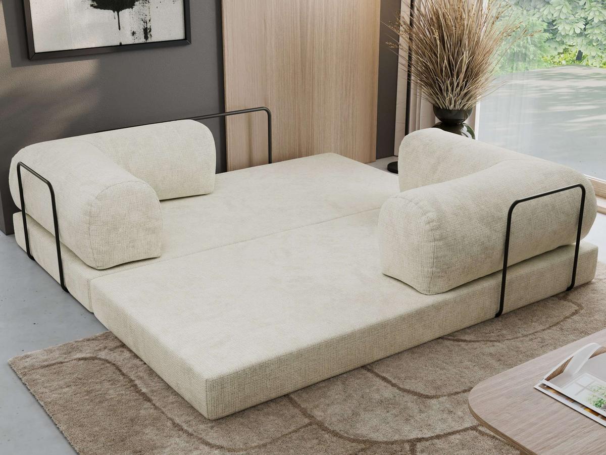 3-SITZER SOFA ORSETTO - Creme Schenille grob gewebt - Creme/Schwarz, Textil/Metall (200/70/100cm) - MKS