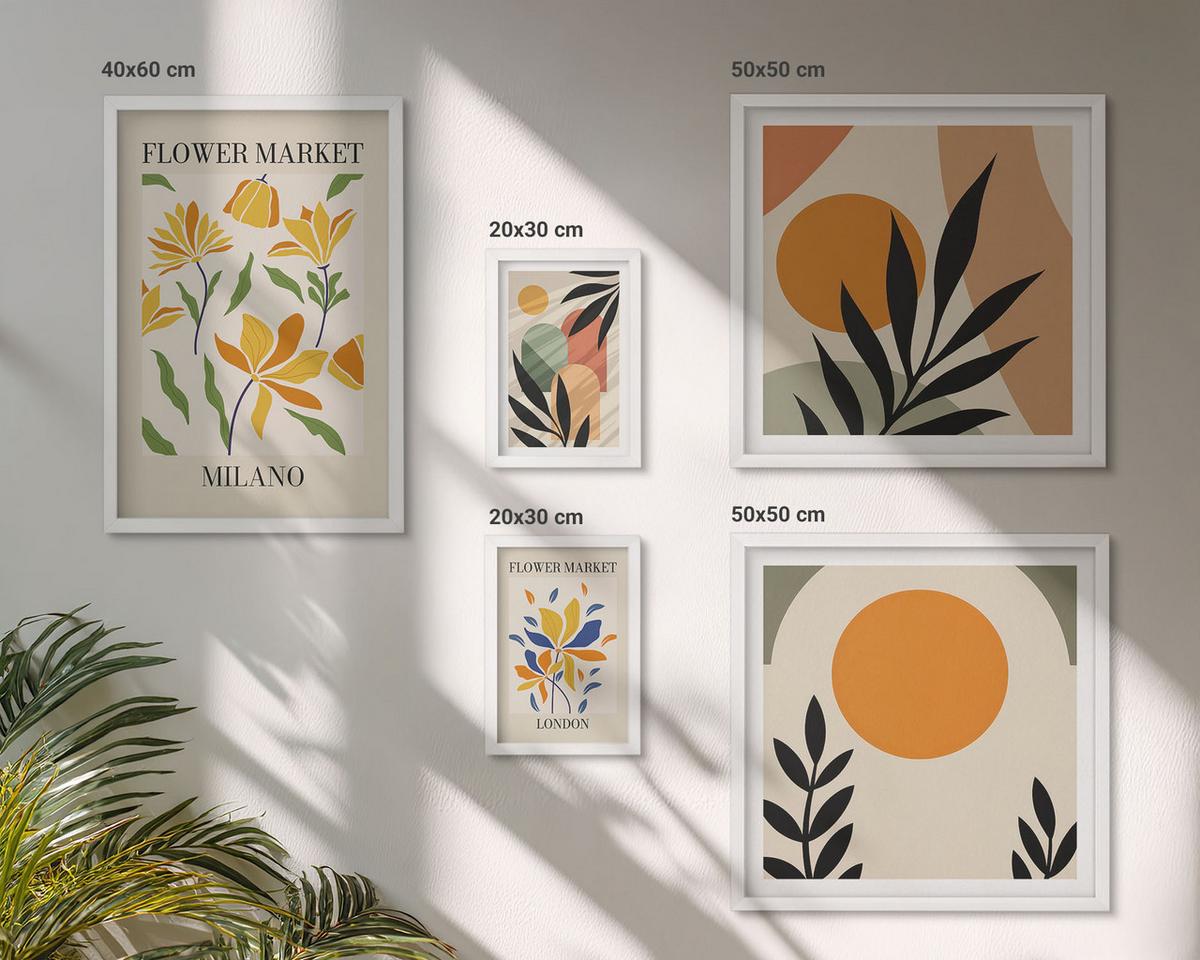 BILDER SET 5er Set - 50x50 cm & 20x30 cm & 40x60 cm Weißer Rahmen - Abstrakte geometrische Formen - Weiß, Kunststoff (40/60cm) - TULUP
