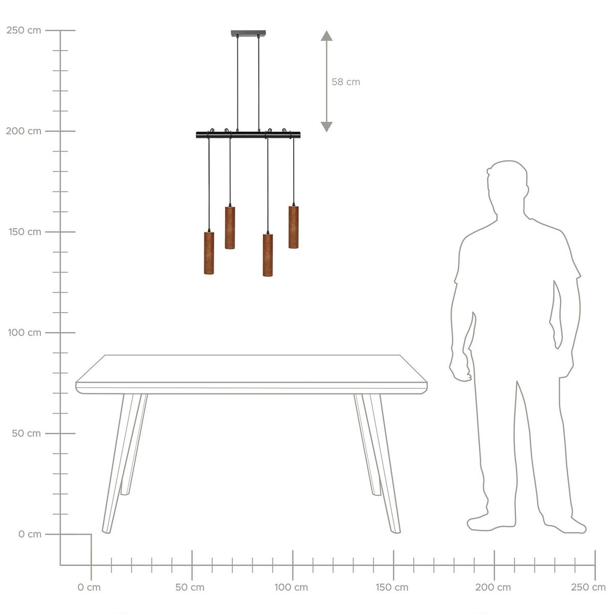 HÄNGELEUCHTE Tutaki 16/61/162 cm - Schwarz, Metall (16/61/162cm) - Beliani