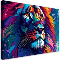 WANDBILD bunte neon löwe abstraktion - Multicolor, Textil (60/40cm) - Feeby