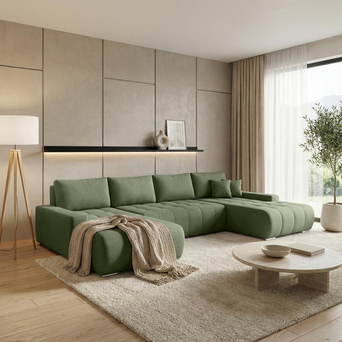 WOHNLANDSCHAFT Draco U grün - Chromfarben/Grün, Textil/Metall (350/85/185cm) - Beautysofa