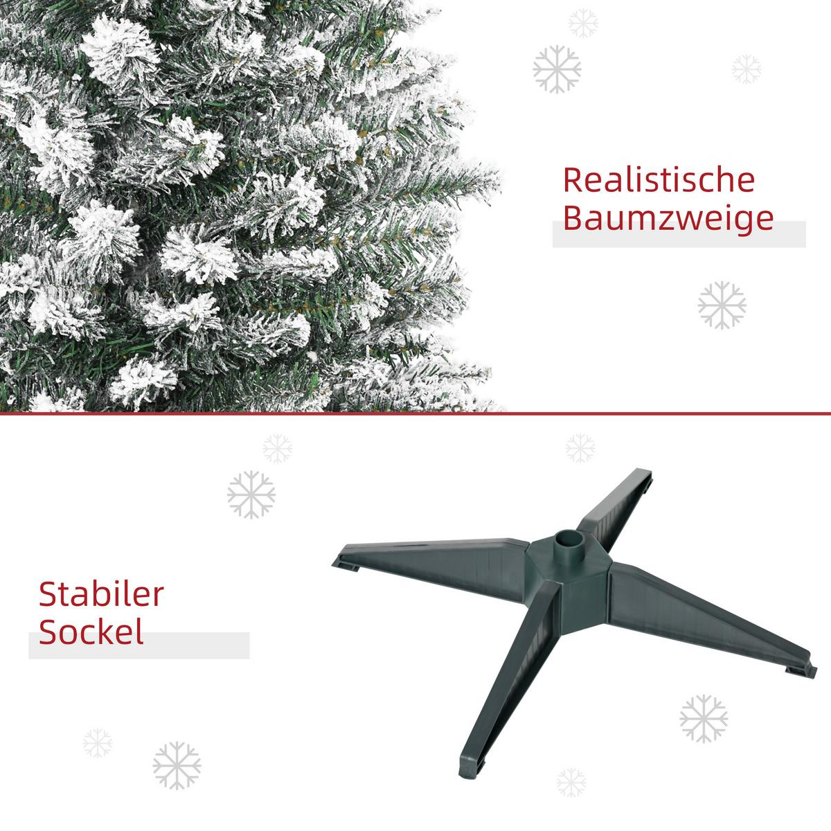 KÜNSTLICHER Weihnachtsbaum, 180 cm Christbaum mit Kunstschnee, Indoor - Grün, Kunststoff/Metall (180cm) - HOMCOM