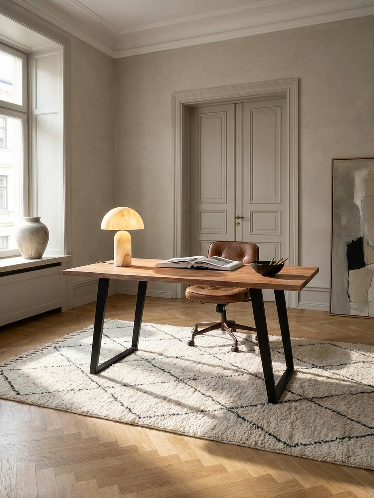 SCHREIBTISCH Massivholz Baumkante U-Gestell Handarbeit ATOLL, Goldbraun-Schwarz 140x80x76 cm - Schwarz/Braun, Holz/Metall (80/140/76cm) - KADIMA DESIGN