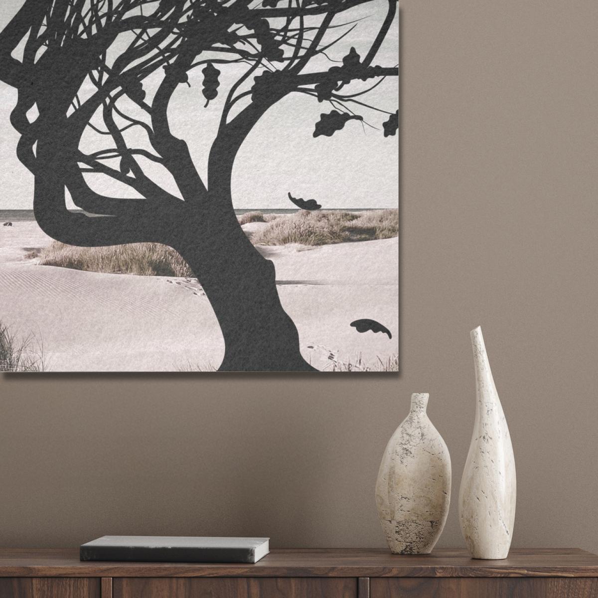 AKUSTIKBILD Strand - Meer - Menschen - Baum - Moderne Kunst Akustikpaneele 90x90 cm - Hellgrau, Kunststoff (90/90/0.9cm) - MuchoWow