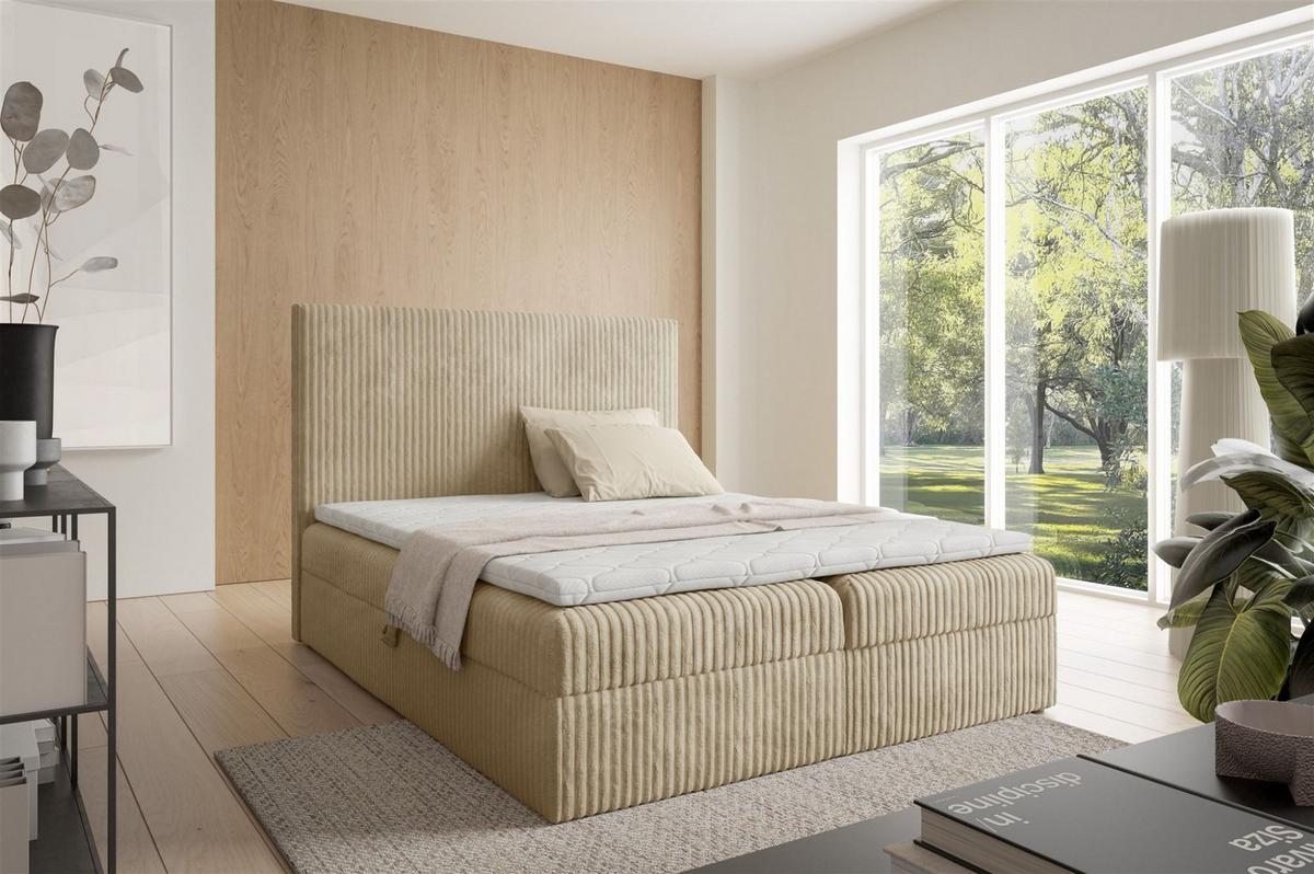 BOXBETT Arnau - Beige, Holzwerkstoff/Textil (160/200cm) - Fun Möbel