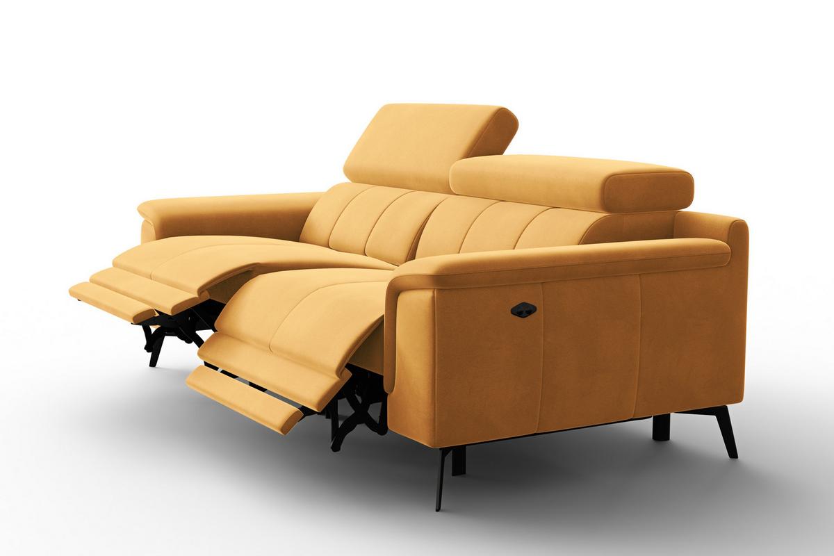 SOFA RELAX FIERO 3-Sitzer, Gelber Veloursstoff - Gelb/Schwarz, Holz/Textil (212/82/103cm) - Courtois Laville