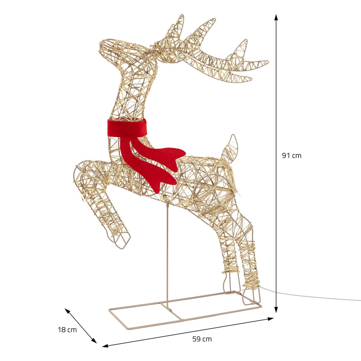 LED RENTIER WEIHNACHSDEKO 720 LED Warmweiß 91 cm Weihnachtsbeleuchtung mit Timer & Blinkfunktion - Goldfarben, Kunststoff/Metall (59/91/18cm) - ECD-Germany