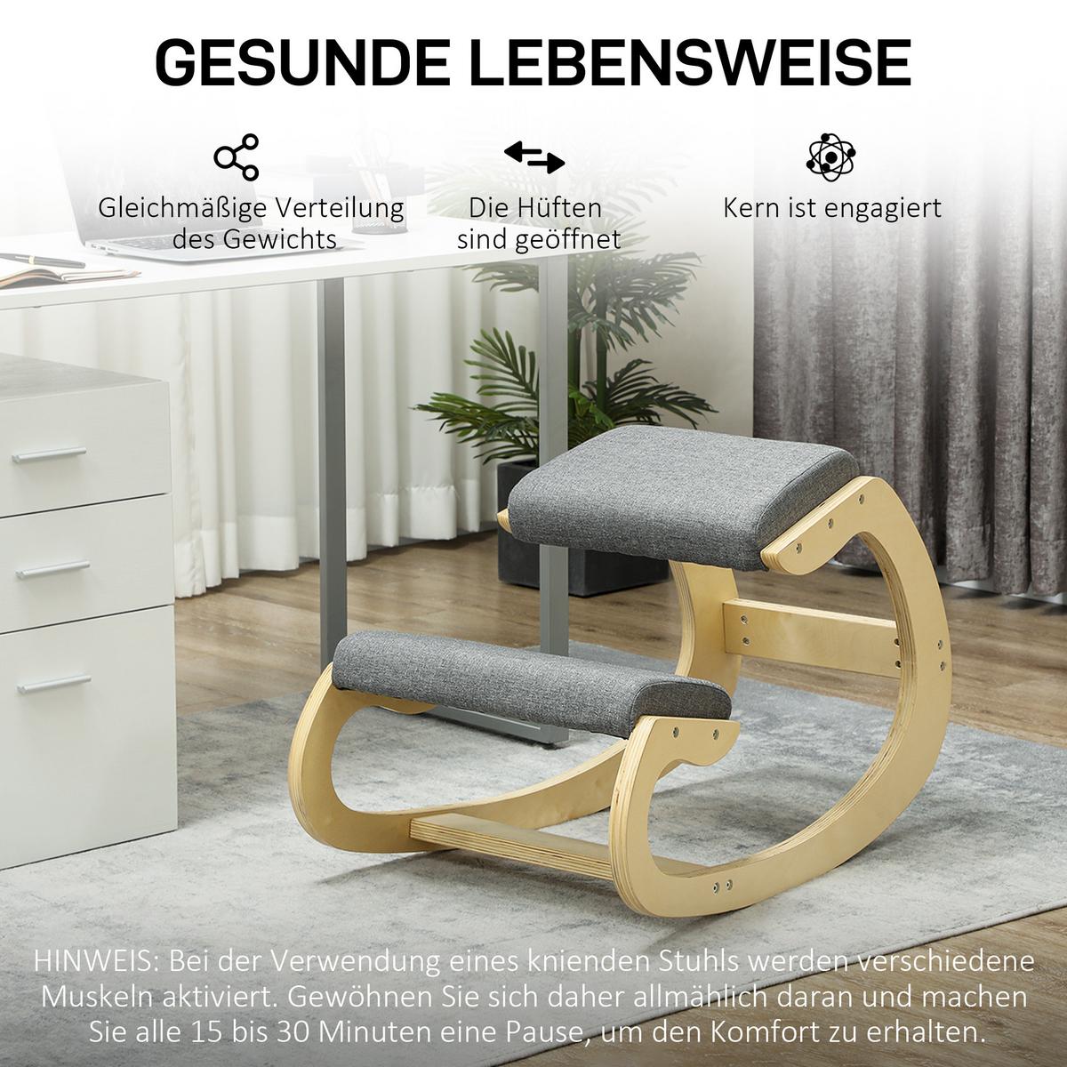 ERGONOMISCHER Kniehocker für Homeoffice, verbessert die Körperhaltung, Grau - Grau, Holz/Textil (85/55/55cm) - HOMCOM