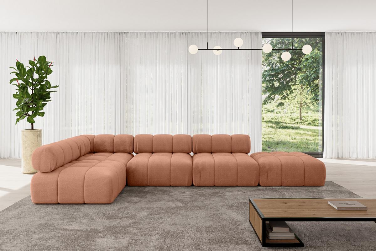 ECKSOFA modulares Sofa Favio-L2 - 380x190x70 cm Apricot Velours - Koralle, Holzwerkstoff/Textil (380/190cm) - ALTDECOR